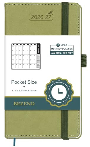 BEZEND Pocket Diary 2026-2027 Month to View Hardback Slim 16.8 x 9.5 cm