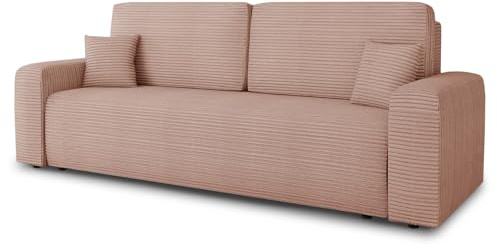 Schlafsofa Spark – Sofa mit Schlaffunktion und Bettkasten, Bonellfederkern, Cordbezug, große Schlaffläche, modernes Polstersofa & Bettsofa (Pink (Poso 052))