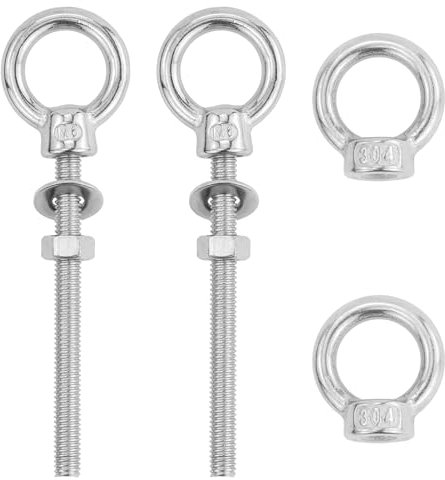 2 tornillos de anillo M6 x 60 mm, tornillo de ojal con arandelas y tuercas hexagonales, tornillo de ojo y 2 tuercas anulares M6, para fijar y colgar