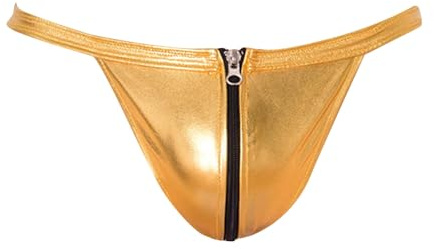String transparent pour homme - Couleur unie - Taille basse - Sous-vêtements avec fermeture éclair - Noël sexy pour femme, or, taille unique