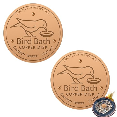 2 discos de baño de cobre para pájaros, disco de purificación de baño de pájaros, limpiador de baños de pájaros, discos de limpieza de cobre para pájaros con soporte de triple punto, alimentador de