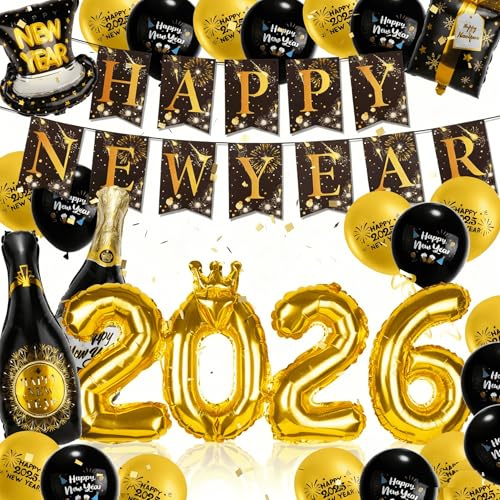Aitsite Set di Decorazioni per Capodanno 2026, Decorazione per Capodanno e Nuovo Anno, Ghirlanda Happy New Year 2026 + Palloncini in Mylar, Decorazione per il Nuovo Anno, Decorazioni per Capodanno con
