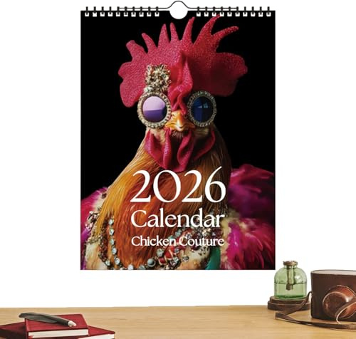 Calendario De Pared 2026 Con Pollo - Agenda Mensual De Tema Gallina Juguetona Con Citas Inspiradoras | Calendario De Diseño De Imágenes Grandes De Alta Definición Para Hogar, Oficina Y S