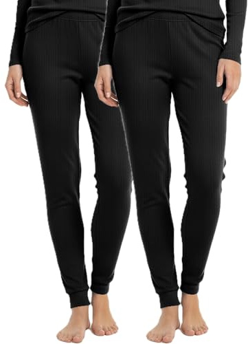 BestSale247 Mutande termiche lunghe da donna e ragazza, confezione da 2 pezzi, 2 x nero, XL