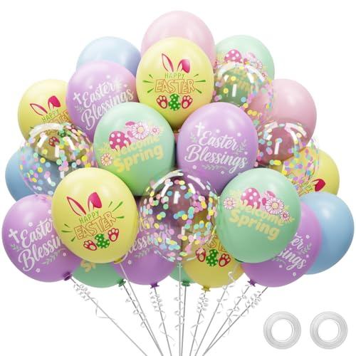 68 Pack Pastel Easter Balloons Easter Decorations - 12 Inch Rainbow Spring Balloons with Ribbons - Easter Party Decorations Supplies Indoor Outdoor for Egg Hunt, Spring Home Classroom Office Decor