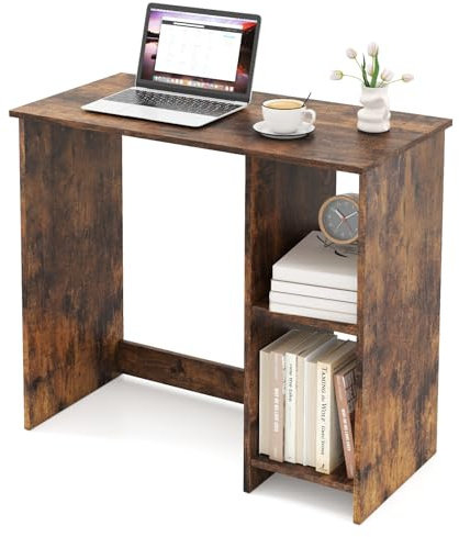 SFAREST Wooden Computer Desk with 2/3 Tier Bookshelf, 80/90CM Compact Laptop Table with 2 Compartments, PC Study Writing Workstation for Home Office(Rustic Brown,80x40x74cm)