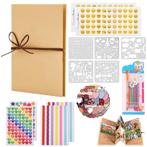 WYRGQIQN Album da Scrapbook in Carta Kraft - Album Fotografico Rigido con Design a Finestra, Kit DIY con Carta da 250 gsm, Adatto per Ricordi e Regali Speciali