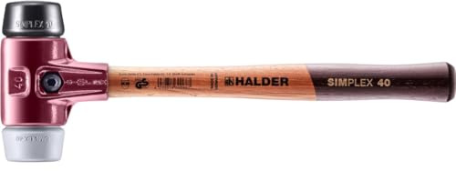 Halder Simplex Soft-Faced Mallet 3023.040 – TPE-Mid Insert, Medium-Hard Rubber Insert, Cast Iron Housing with Handle Protection Sleeve, Varnished Wooden Handle, 40mm, 1.4 lbs.