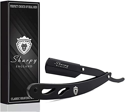 SHARPY Cut Throat Razor Kit - Matte Black Straight Razor Men - Professional Barber Shaving Razor For Men - Moustache & Beard Shaving Kit