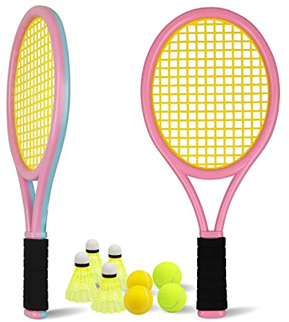 Crefotu Tennis Racket for Kid,Sponge Handle, Include 2 Soft Balls and 4 Shuttlecocks,Tennis Racquet for Toddler (3+ Years Old)