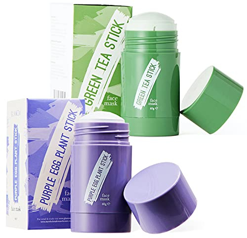 Green Tea Face Mask & Egg Plant Face Mask GLAMZA® Purifying Green Mask Stick & Eggplant Mask Stick for Deep Cleansing Blackhead Control