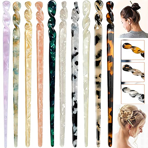 10 STÜCKE Acetat Haarsticks Schildpatt Haarnadel Essstäbchen Leopardenmuster Vintage Haarnadeln Retro Haarnadeln Scheibe DIY Haarspange Gabel Haarstyling Zubehör für Frauen Mädchen