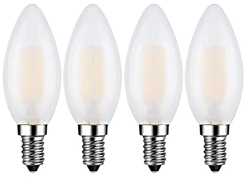 Beonllay E14 LED Bulb 40W Equivalent 4W Dimmable European Base Light Bulbs, 3000K Soft White E14 Frosted Glass Decorative Bulb, Pack of 4