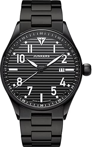 Junkers Fliegeruhr Wellblech - Schwarz Metallarmband 9.03.03.02.M Pilotenuhr