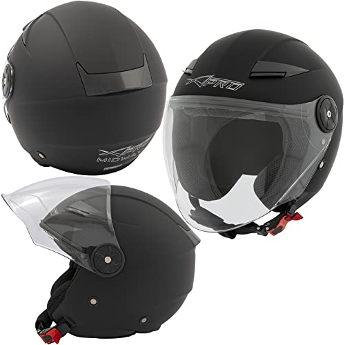 A-Pro Jet City Casco Moto Certificato ECE 22 Visiera Lunga scooter Nero Opaco M