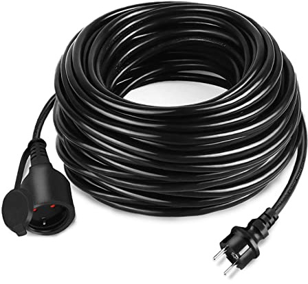 TRMLBE Elektrisk förlängning 30 m 230 V strömkabel förlängningssladd eurokontakt utomhuskabel elektriska förlängningar för användning inomhus, utomhus, svart