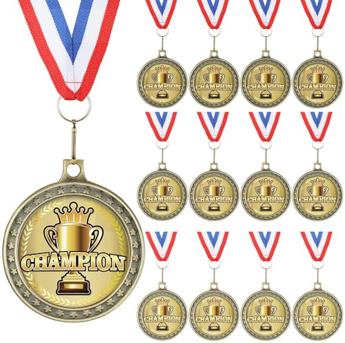 XunYee 12 Sets Champion Awards Medals for Football Baseball Soccer Basketball Softball Player Team MVP Champion Gift with Neck Ribbons
