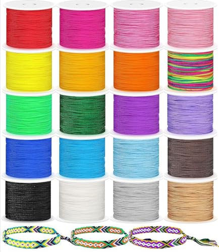 1000m Cordón de Hilo de Nailon para Pulseras, BetterJonny 20 Colores Hilo Pulsera 0.8mm Hilo Macrame Trenzada de Hilo de Nylon de Colores Hilo Chino para Pulseras Hacer Joyas Macrame Tejer