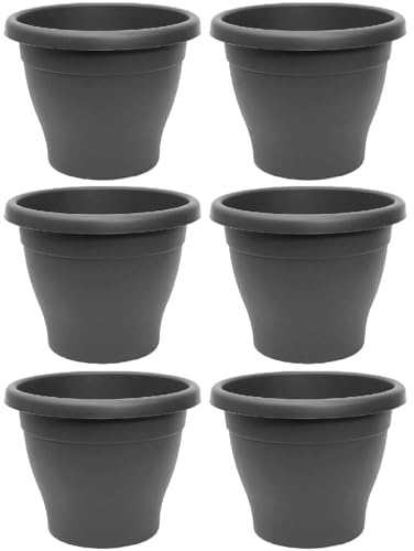 Acan Tradineur - Pack de 6 Macetas de plástico Redondas para Plantas y Flores Mediterránea con Orificios Inferiores. Recipiente, macetero Exterior e Interior del hogar - Color Gris - 30 cm