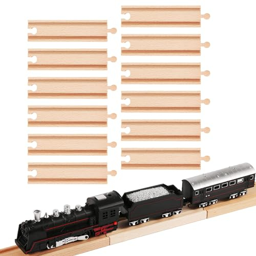 12 STK Holzeisenbahngleise Erweiterungs Set, 16,2cm Gerader Gleisverbinder Holzeisenbahn Kindereisenbahn-Spielzeuggleise Zubehör Kompatibel mit den Meisten Spielzeugeisenbahnmarken