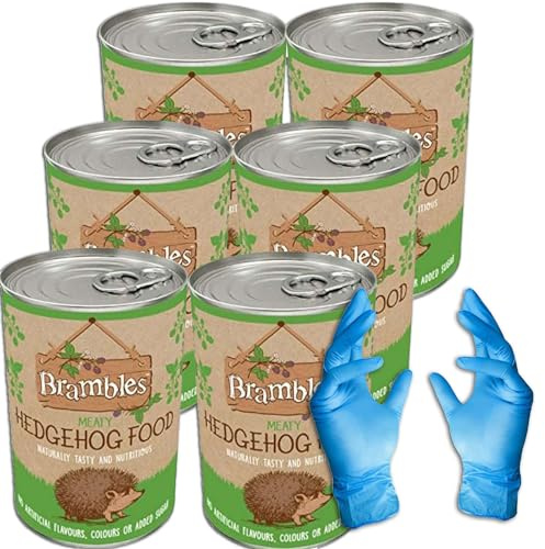 Brambles Meaty Hedgehog Food - Also Suitable for Wild Badgers and Foxes -Balanced Nutritious & Naturally Tasty Food 400g with Kasabona Blue Vinyl Gloves (400g x6)
