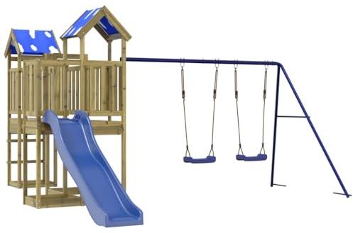 vidaXL Spielturm, Klettergerüst mit Brücke Rutsche Schaukeln Leiter, Kinder Kletterturm Spiel-Zubehör für Garten, Holz Spielplatz Spielhaus, Kiefernholz Imprägniert