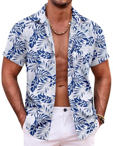 COOFANDY Hawaii-skjorta män kortärmad sommarskjorta blommor button down strandskjorta semester fest fritid skjorta
