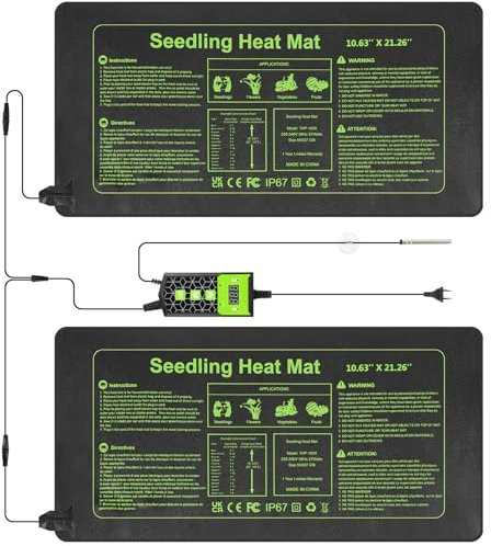 Hebitod 2 Set 10 x 20.75 Seedling Heating Mat for Plants, 55W Heat Mat with Thermostat and Timer, IP67 Waterproof Durable Heated propagator, Reptile heat mat, for Seedling Germination, Plant Growing