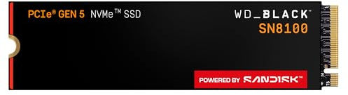 WD_Black SN8100 NVMe SSD, PCIe Gen 5, 4TB (Velocidades hasta 14900/14000 MB/s de Lectura/Escritura secuencial, M.2 2280, TLC 3D CBA NAND, la Resistencia de hasta 4800TBW) Powered by SANDISK