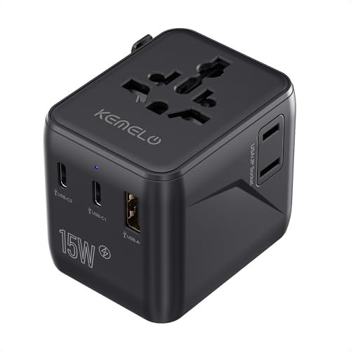 5 in 1 Reiseadapter Weltweit,Universal Adapter mit USB A,USB C,1 Weltweit Steckdose und 1 USA/JP Steckdose,Travel Reisestecker Internationaler Steckdosenadapter für EU USA UK Canada Japan Australien