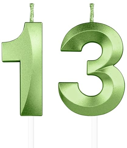 Decorazione per torte 3D Candela numero 13, Candele in Verde profondo,Candele di compleanno,Candele con numeri da 5cm,matrimoni,anniversari, decorazioni per torte di compleanno ﻿