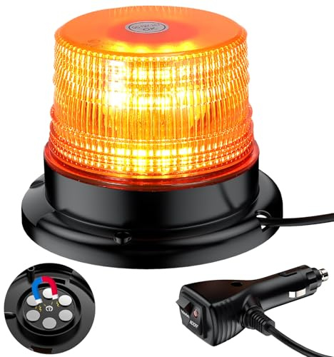 DTEANJU Luz de advertencia giratoria LED, 12V/24V, 40 luces de advertencia, con base magnética, 7 modos, grado de protección IP65, adecuada para camiones, rotativo tractor, obras de construcción