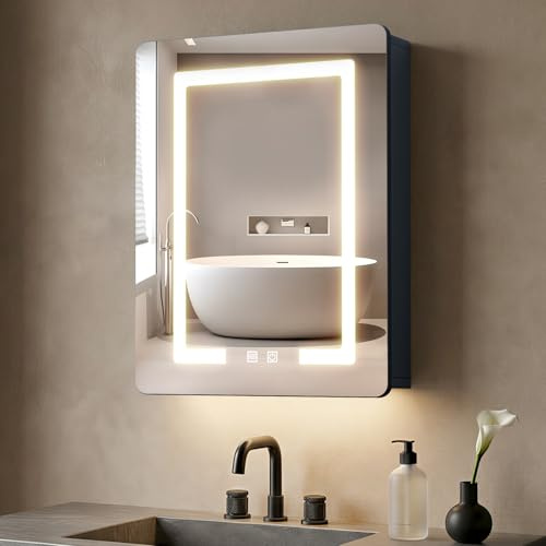 70×50cm Aluminum LED Bathroom Mirror Cabinets, 3 Color Light Modes