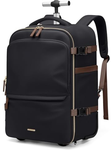 GOLF SUPAGS Rucksack mit Rollen, 32L Trolley Reiserucksack, 17 Zoll Laptop Rucksack, Handgepäck Rucksack, für Kurze Ausflüge, Schule, Dienstreise (Schwarz)