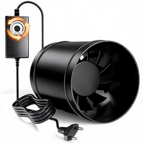 Yrichtra Ventola Aspirazione 100mm a Velocità Regolabile, Estrattore Aria Silenzioso 221 m³/h con Motore EC, Aspiratore per Condotti per Bagno, Cantina, Garage e Grow Tent, Nero