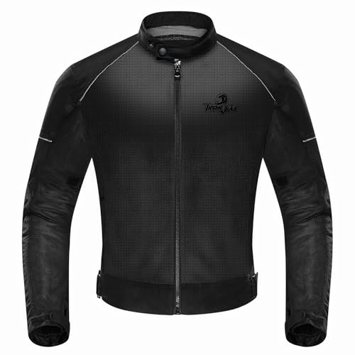 IRON JIA’S Motorradjacke Herren Abnehmbare Zertifizierte Motorradprotektoren Sommer Reiten Mesh atmungsaktiv komfortabel Herren Biker Jacke Schwarz-XXXL