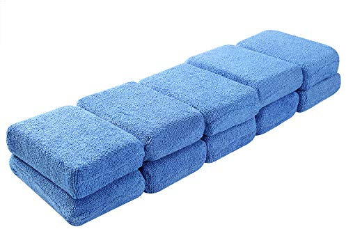 ASelected Microfibre Wax Applicator Pads - Pack 0f 10 Car Detailing Sponges 12X8X3cm Washable Soft Foam Application Pads For Polish (Blue)