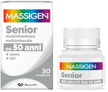 Massigen - Senior, Integratore Multivitaminico e Multiminerale per Over 50, Soddisfa il Fabbisogno Nutrizionale, con Coenzima Q10 e Luteina, 30 Compresse