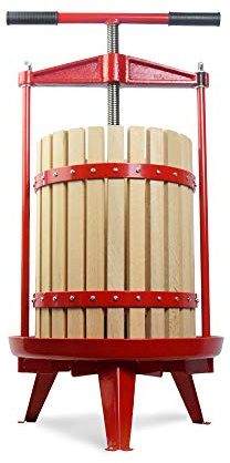 SQUEEZE master Fruit Wine Cider Press - Solid Wood Basket- 4.75 Gallon/18L-T Handle Bar-More Stable-Vintage traditional juicer,Apple Grape Fruit press for Juice Maker-1 free filter bag included(Red)