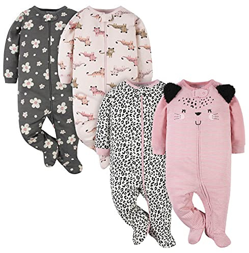 Gerber Baby Girls Confezione da 4 'N Play Footie e Tutine per bambini, Rosa leopardato, 6-9 mesi