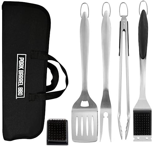 Pork Barrel BBQ Tool Set Grill Kit - Premium Stainless Steel BBQ Grill Accessories, Grilling Tools & BBQ Accessories for Outdoor Grill - Perfect BBQ Tools and Grilling Gifts for Men