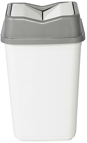 URBNLIVING 10L/20L/30L/50L Plastic Waste Management Recycling Bin Trash Can Dustbin with Butterfly Lid for Office, Kitchen and Bathroom (50L Grey/White)