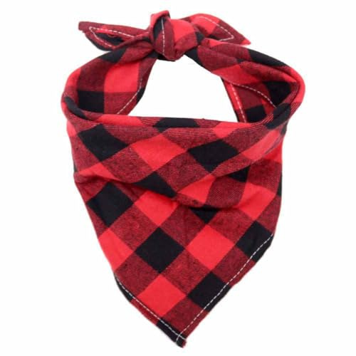 SHTGOI 2 Pezzi Sciarpe per Cani, Bandana Classica Plaid Cotone Lavabile Cane Sciarpa Triangolare Sciarpa Regolabile Foulard per Cani di Piccola Media Taglia Gatti, Grande Quadri Rosso-Nero L