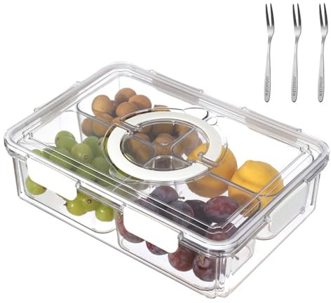 Extra stor uppdelad serveringsbricka med lock klart, snacks, låda för köttfärs, bärbar, grönsaksbricka, resebräda med lock, matförvaring lunchförvaringslåda