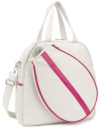 FAIRE Tennistasche Damen, Tennistaschen mit Abnehmbarem Schultergurt Tennistasche, für Mittelgroße Tennisschläger, Badminton-Squashschläger, Geschenke für Damen (Color : White)