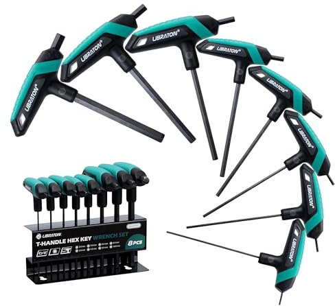 LIBRATON Juego de Llaves Hexagonales con Mango en T, Juego de Llaves Allen Métrica, Llaves Allen con Mango T 2-10 mm para Reparación de Bicicletas y Automáticas, 8 Piezas con Estante de Almacenamiento