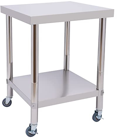 WooDerson Edelstahl 201 Schwerlastregal Mit Rollen, 60X60X85cm Küchenregal 2 Ebenen, Tragfähigkeit 300kg, Küchenwagen Für Hotels, Bäckereien, Wäschereien, Silber