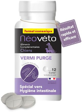 NEOVETO - Vermipurge format éco - Vermifuge pour Chien en comprimés naturels - Actifs agréés par Les Services Vétérinaires Français - Fabriqué en France - Facile à administrer - 30 comprimés appétants