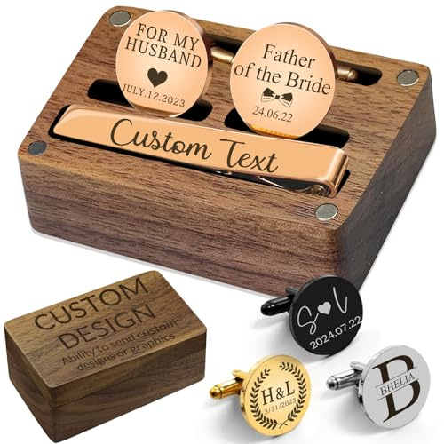 Gemelos Personalizados Camisa Hombre Gemelos Personalizados Boda Clip de Corbata Grabado Con Caja
