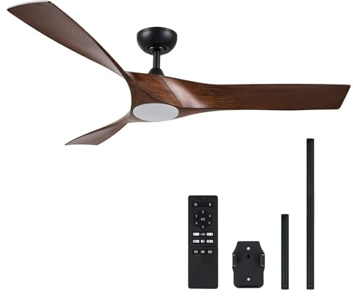 VONLUCE 132 CM Ventilatore da Soffitto con Luci e Telecomando 3 Pale in ABS Motore DC Reversibile Silenzioso a 6 Velocità Ventilatore da Soffitto Moderno per Cucina Camera Soggiorno Studio Patio, Noce